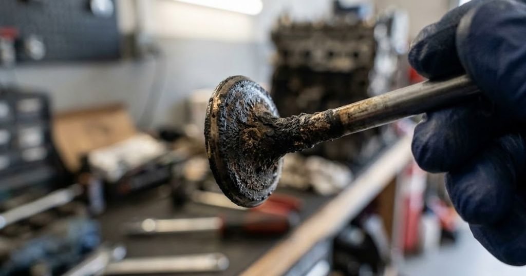 Carbon buildup on an intake valve from a direct injection engine