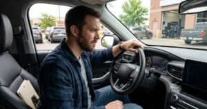 Driver looking at a check engine warning light after an oil change
