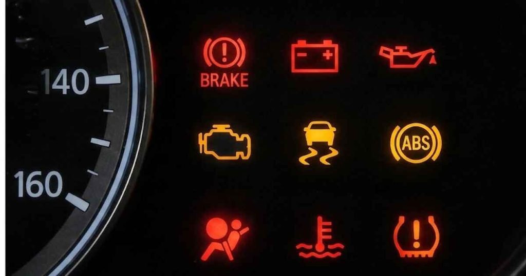 Common Mazda CX-5 warning light symbols for the brake, battery, oil, ABS, and engine systems