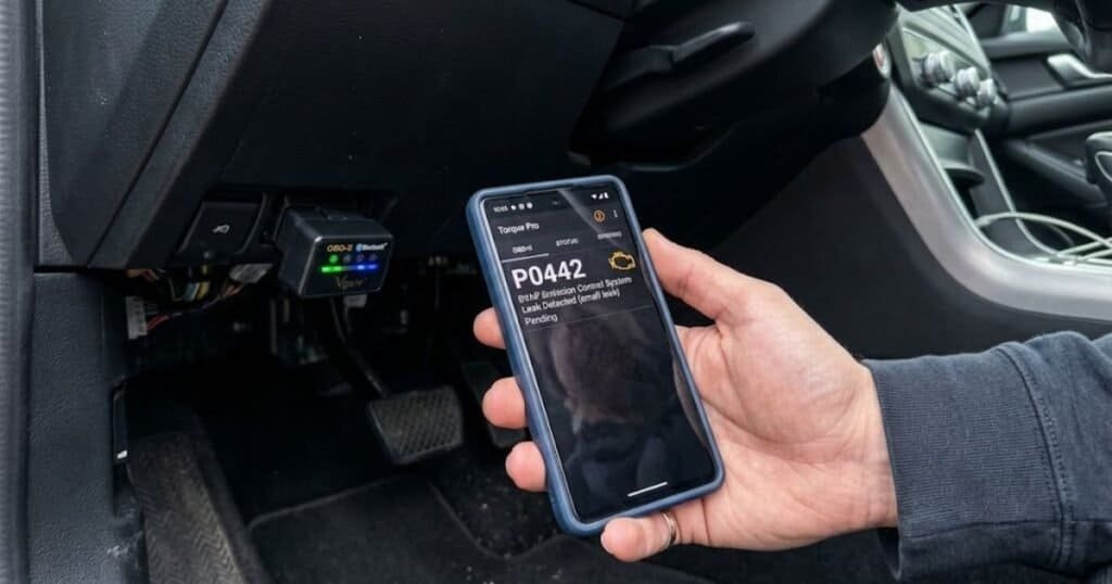 OBD-II scanner showing P0442 code after check engine light came on after getting gas