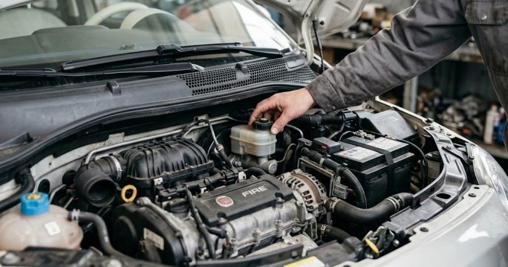 Checking brake fluid level on a Fiat 500