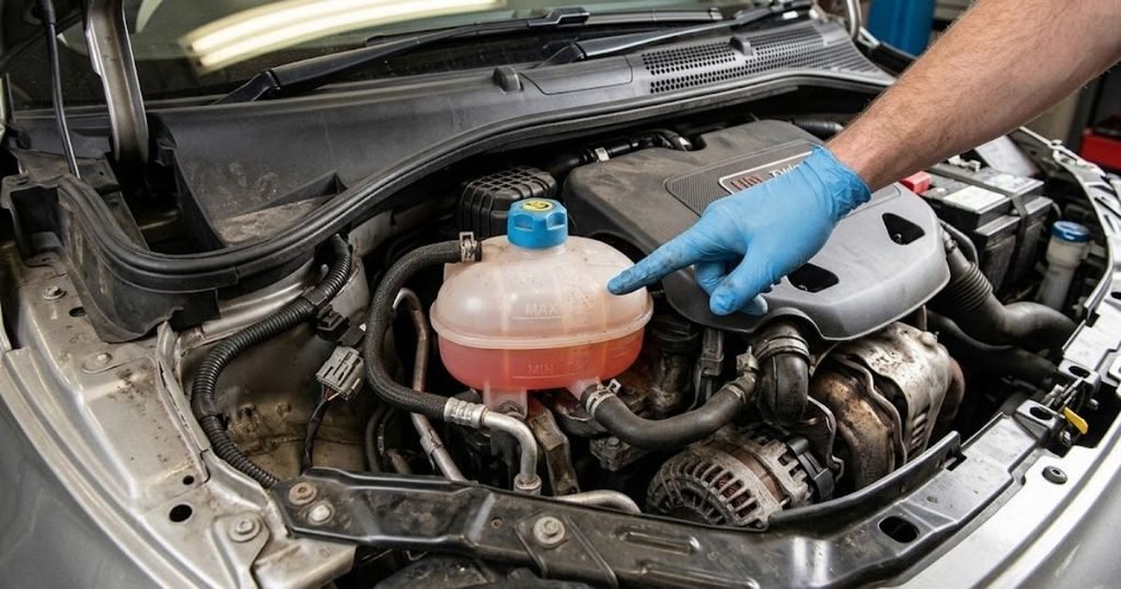 Checking coolant level in a Fiat 500 expansion reservoir